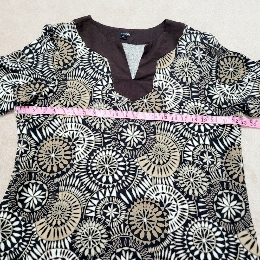East 5th Women’s XL Tunic Top Brown Beige Black Geometric Print 3/4 Sleeve Linen - Picture 10 of 13